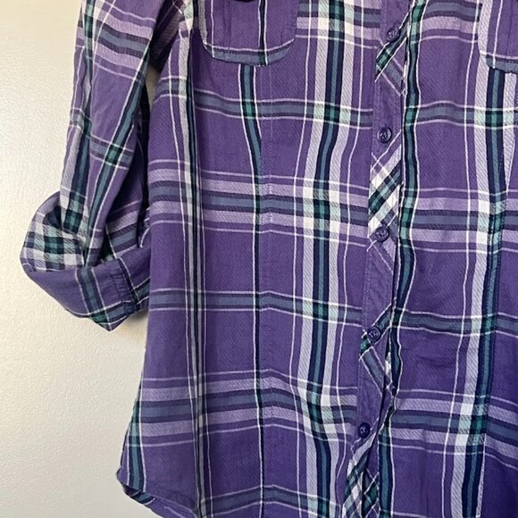 SO Purple Flannel Button Up Long Sleeve Roll Tab Shirt Size XL - Picture 6 of 10